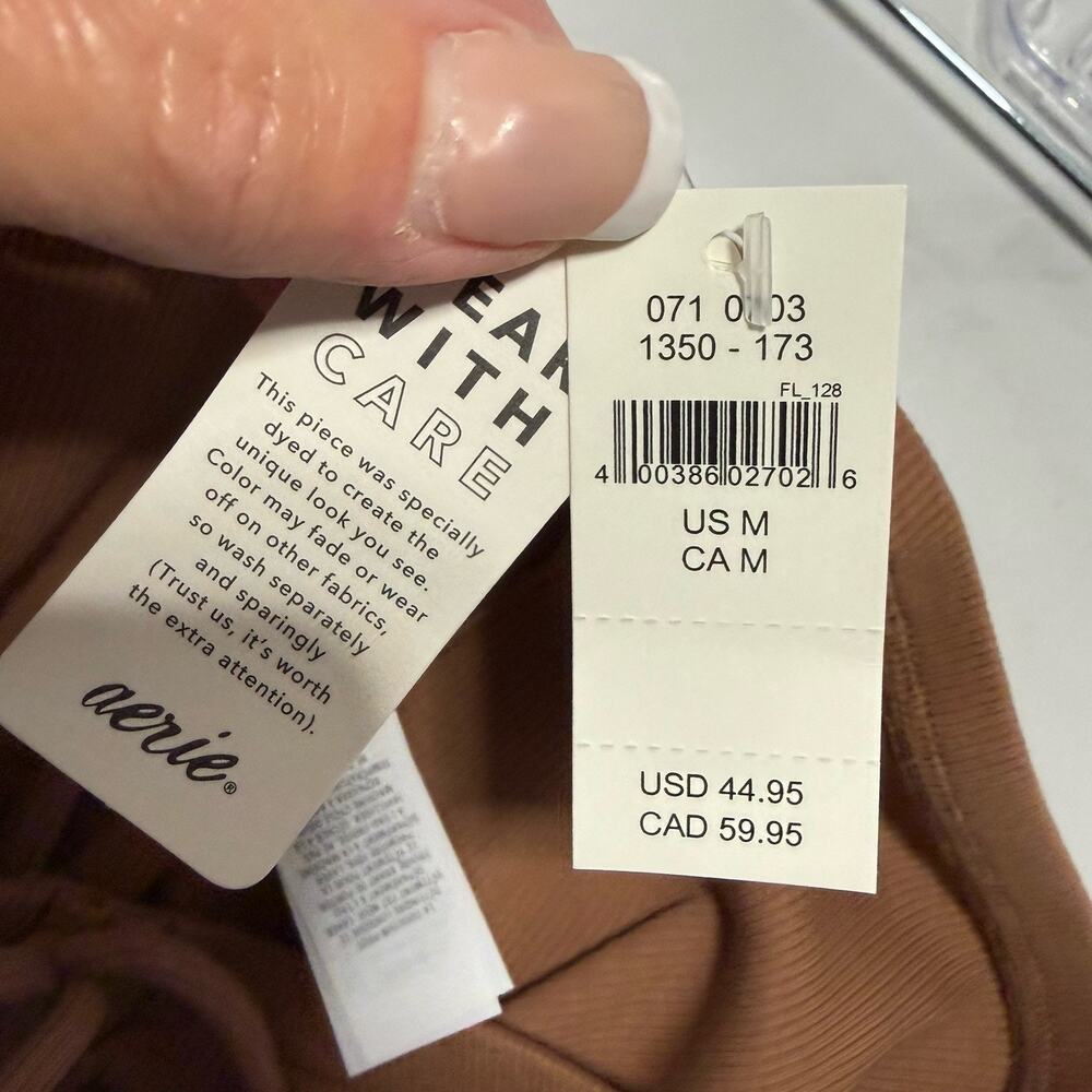 Aerie BEACHWALK Midi Skirt Size M Mocha Ribbed Knit Ruched Pull On Side Slit NWT - Picture 6 of 9